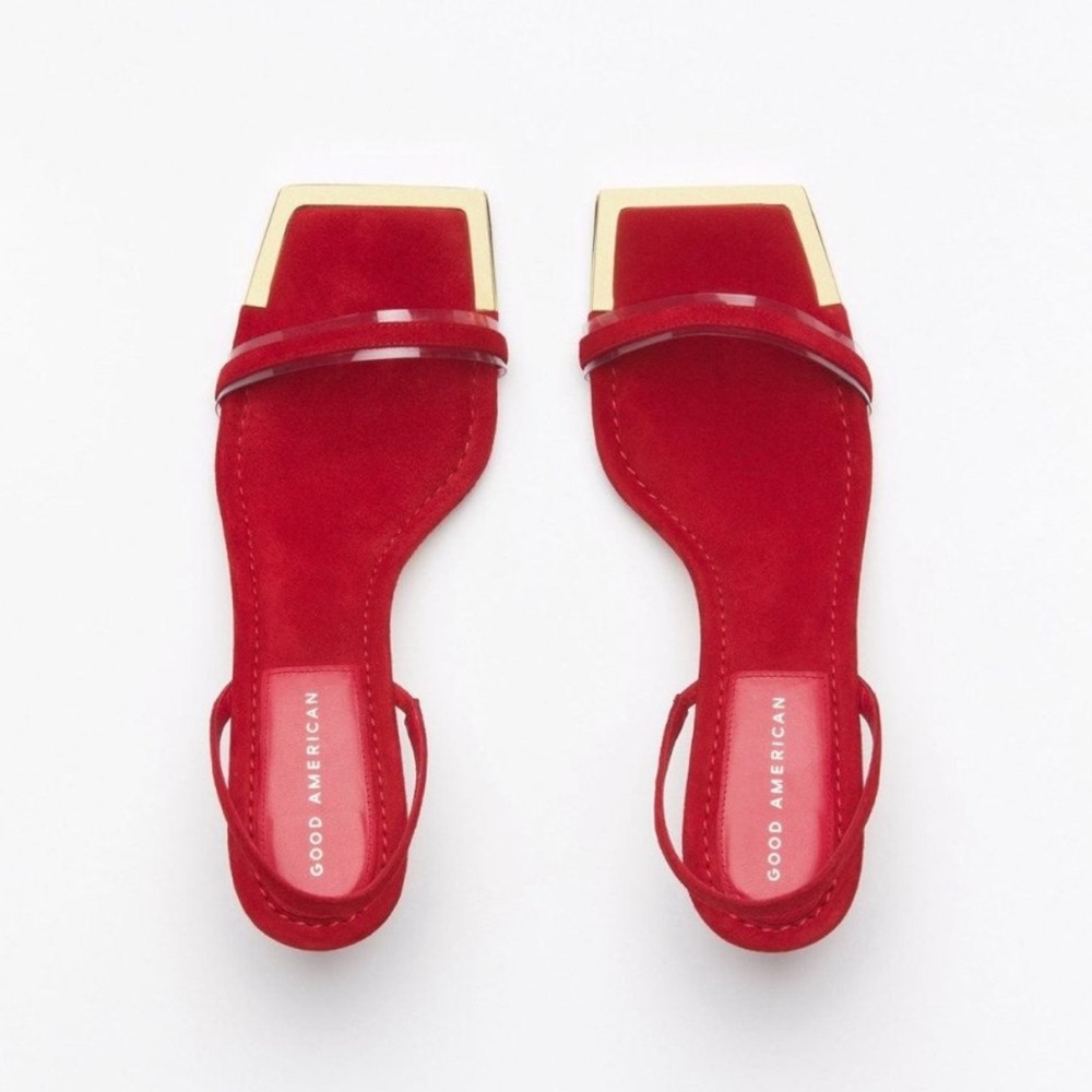 Good American Red Suede Standout Square Toe Slingback Heels - Picture 3 of 7